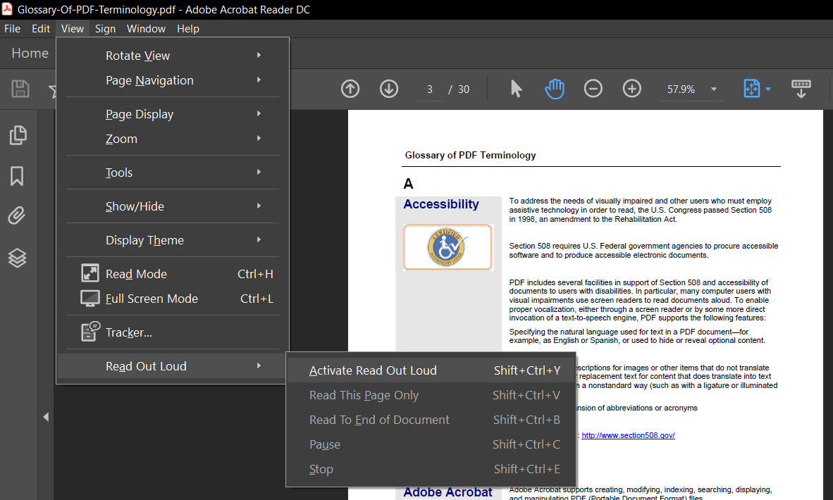 read aloud with acrobat pdf reader