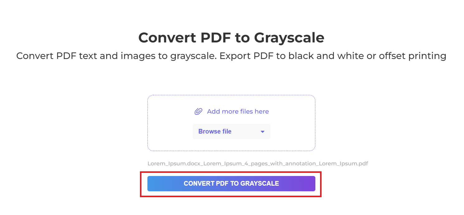 Convertissez gratuitement un PDF en niveaux de gris en ligne l