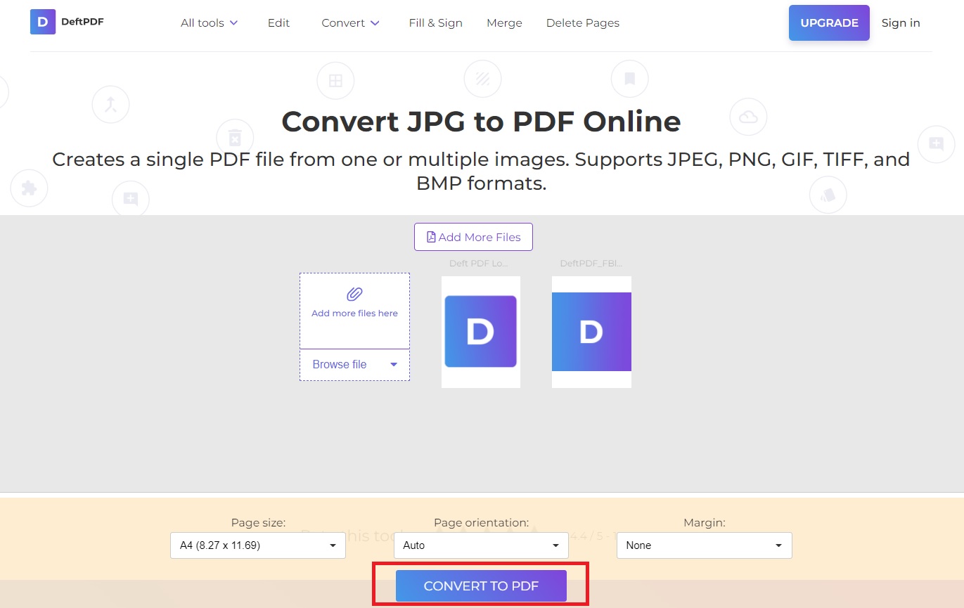 upload and convert images to PDF