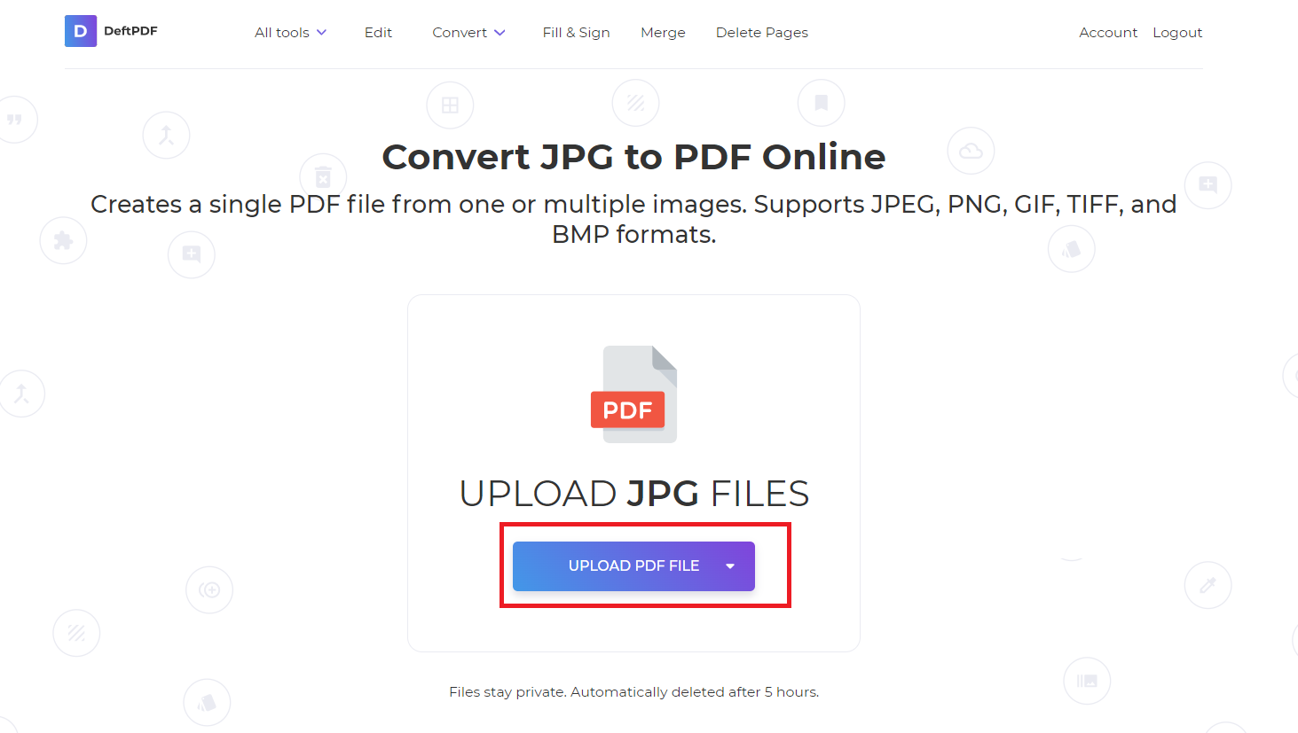 upload jpg png or bmp file to deftpdf