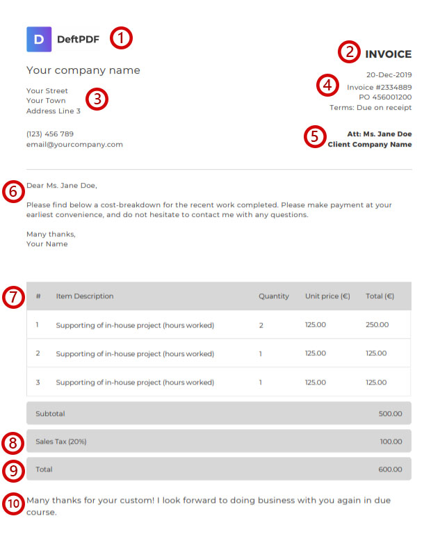 DeftPDF invoice sample