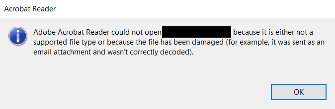 unsupported file error in pdf reader