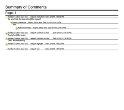 sample pdf with summary of contents and comments