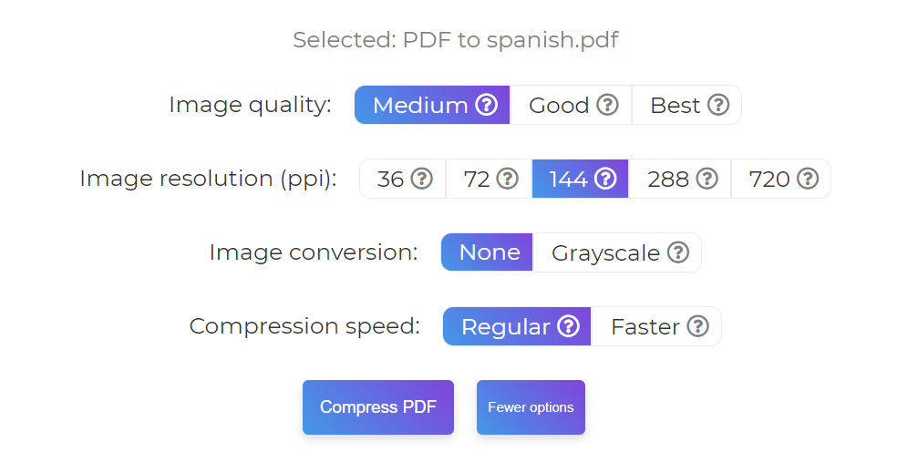 compress options from deftpdf
