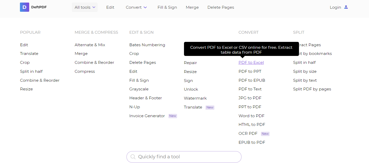 DeftPDF PDF to Excel