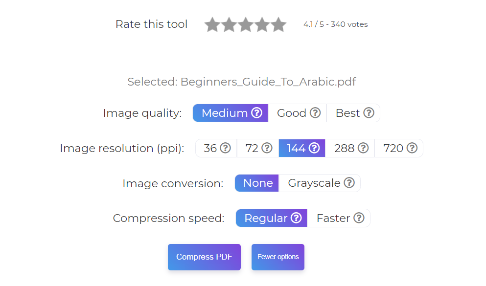 more options in compress tool deftpdf