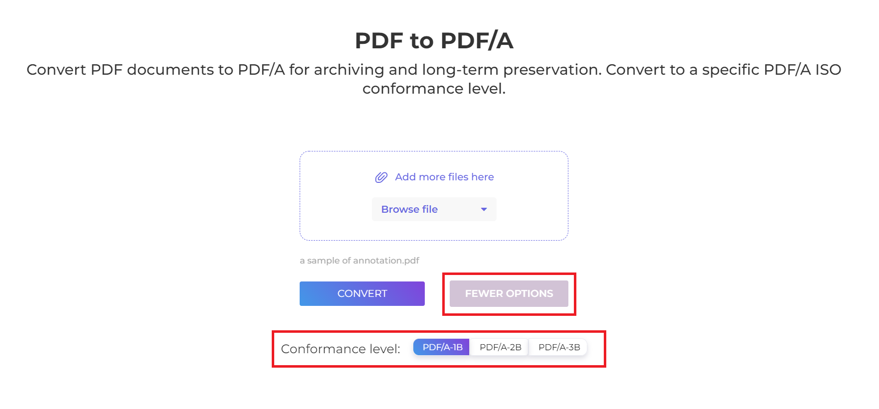 PDF/a-1 subset options for archiving