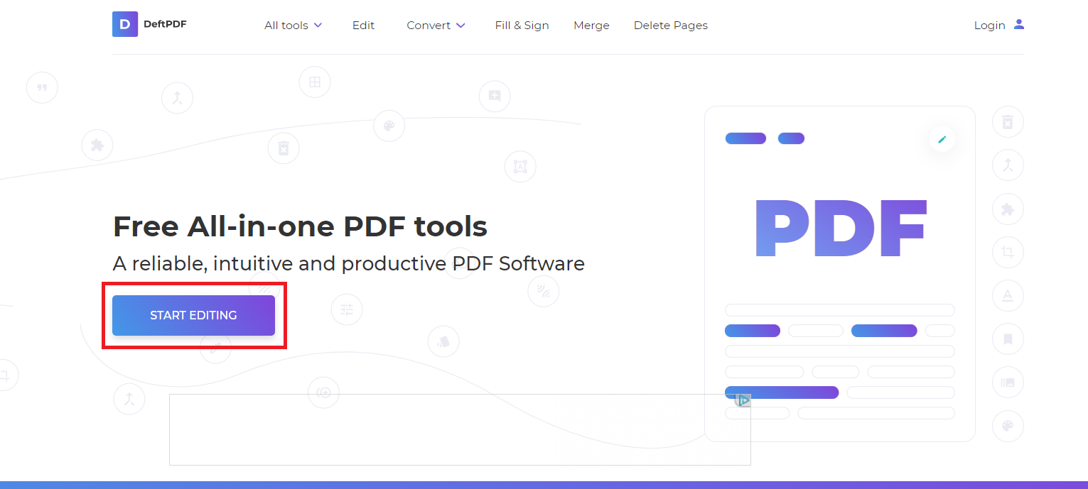 DeftPDF create a PDF using start editing tool