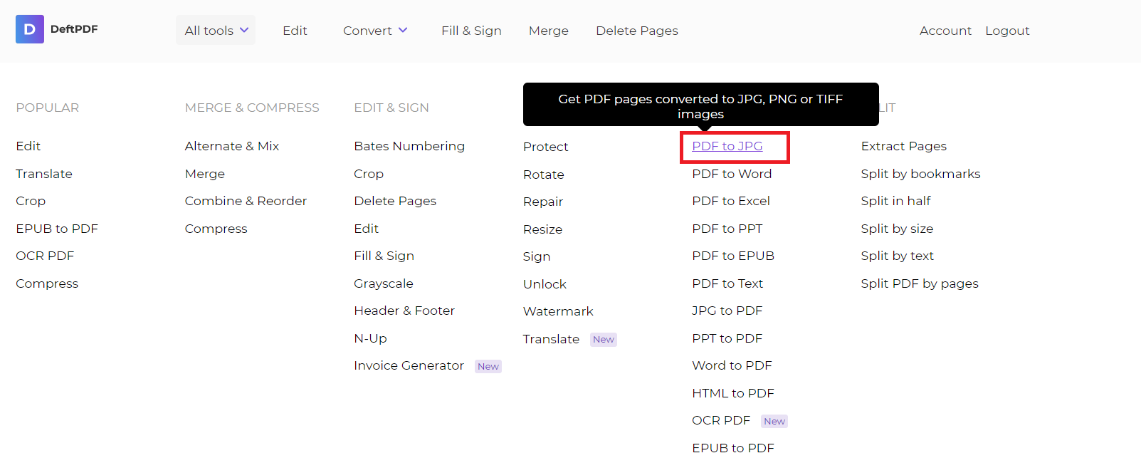 PDF to JPEG tool