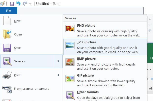 save as jpeg from paint