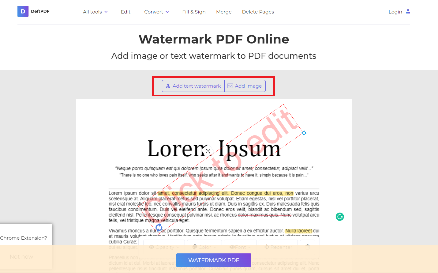 adding watermark to your PDF using DeftPDF