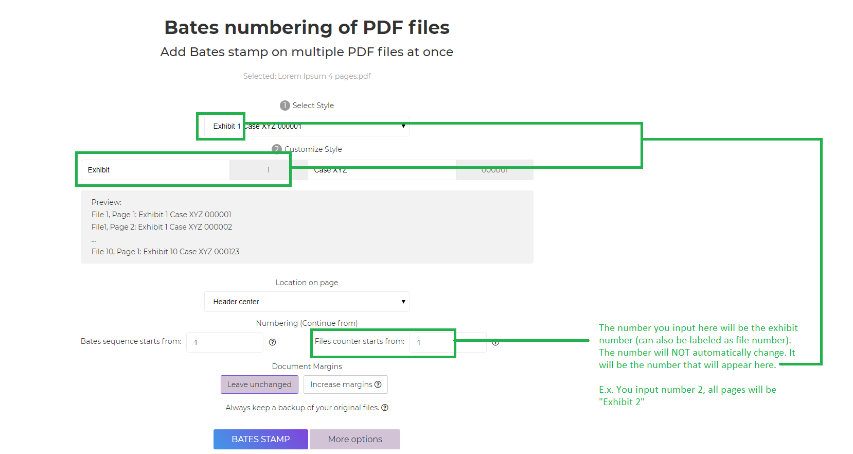 How to Continue Bates Numbering from One File to Another