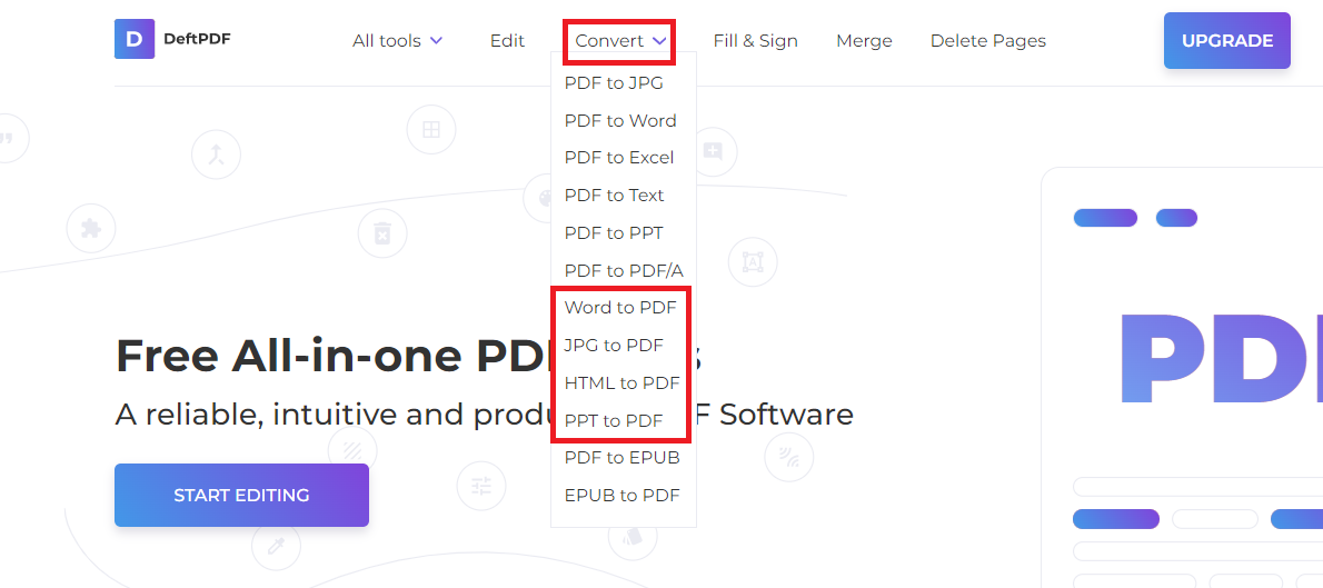 Select converters to PDF in DeftPDF
