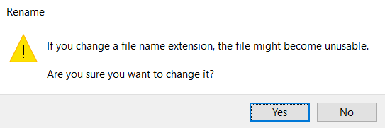 click yes to file extension change warning