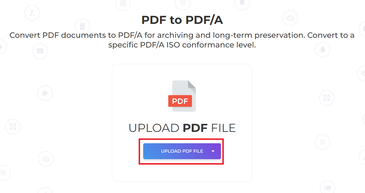 upload file to the pdf/a tool