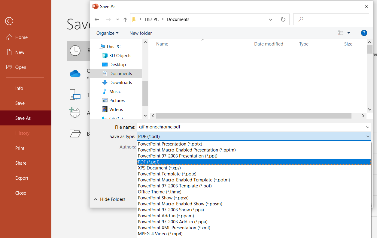 save as PDF in PPT