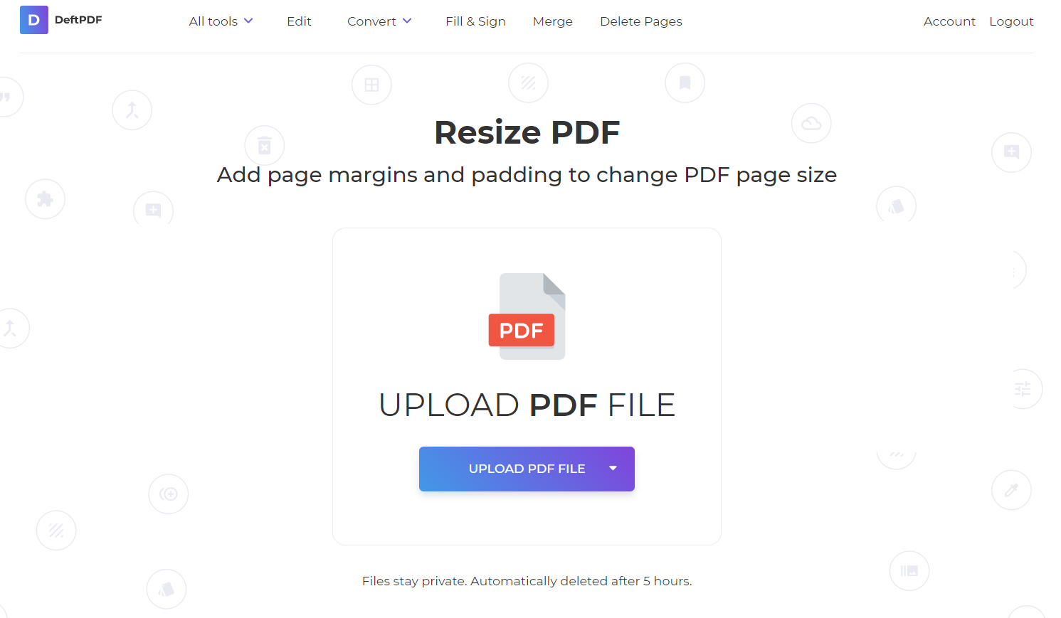 DeftPDF resize tool change paper