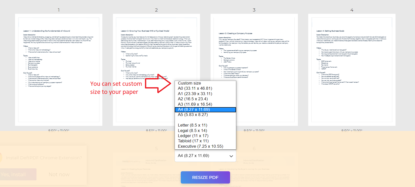 Changing paper size