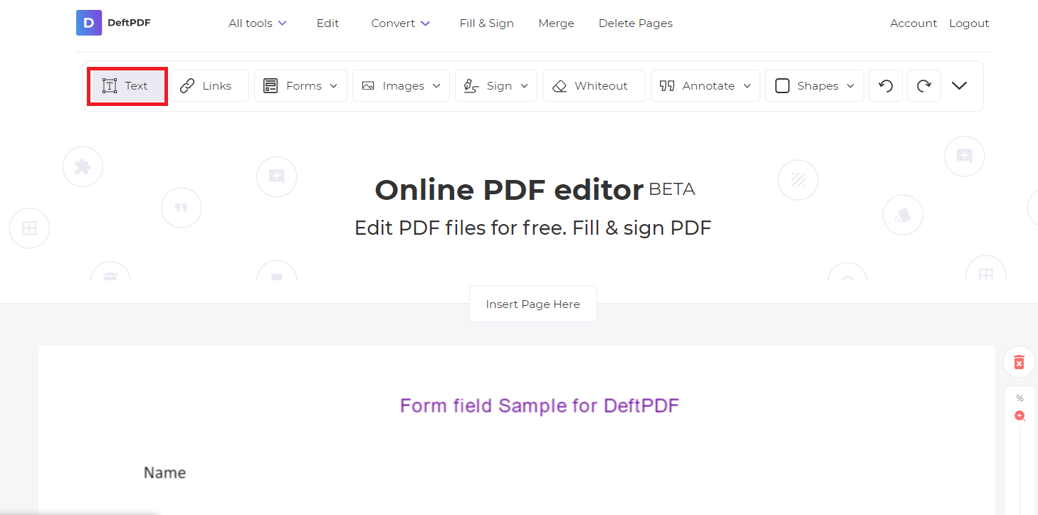 text tool in deftpdf