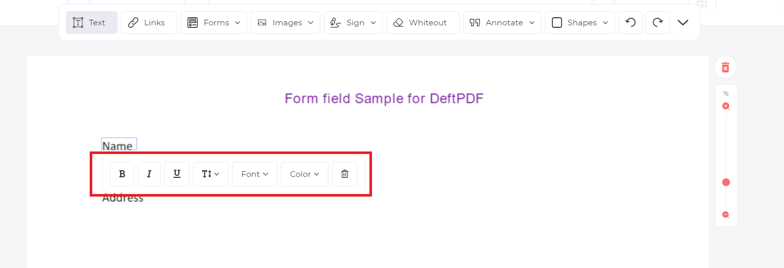 edit text formatting using toolbar in edit tool by deftpdf
