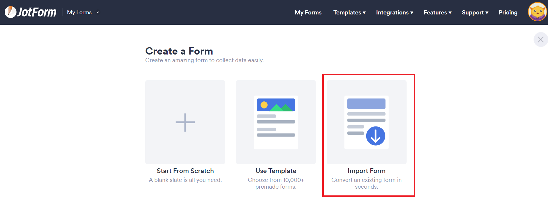 select import form from jotform
